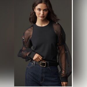 ✨Maeve (NWT) Embroidered Sheer-Sleeve Pullover Size XS✨